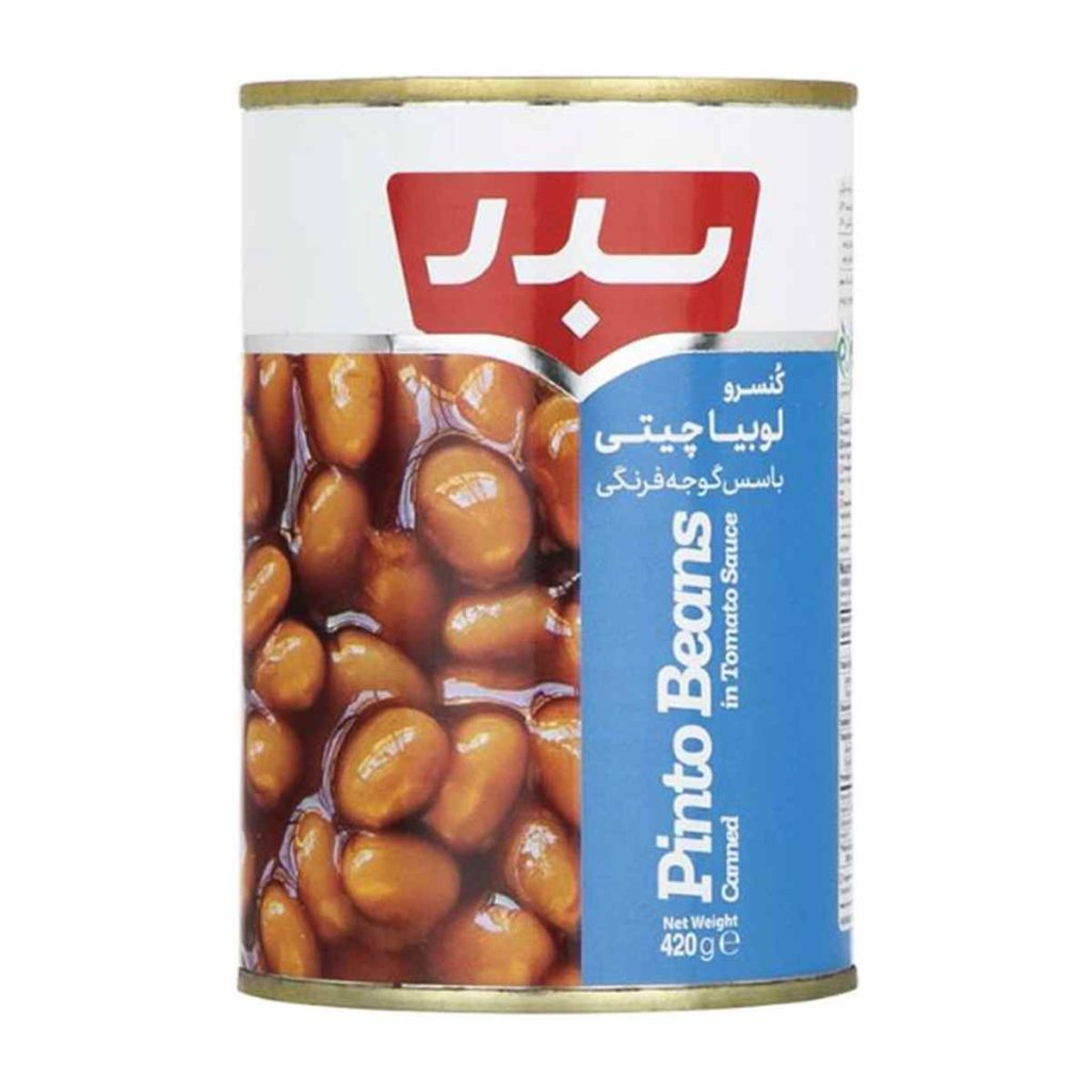 کنسرو خوراک لوبیا چیتی با سس گوجه فرنگی بدر - 420 گرم