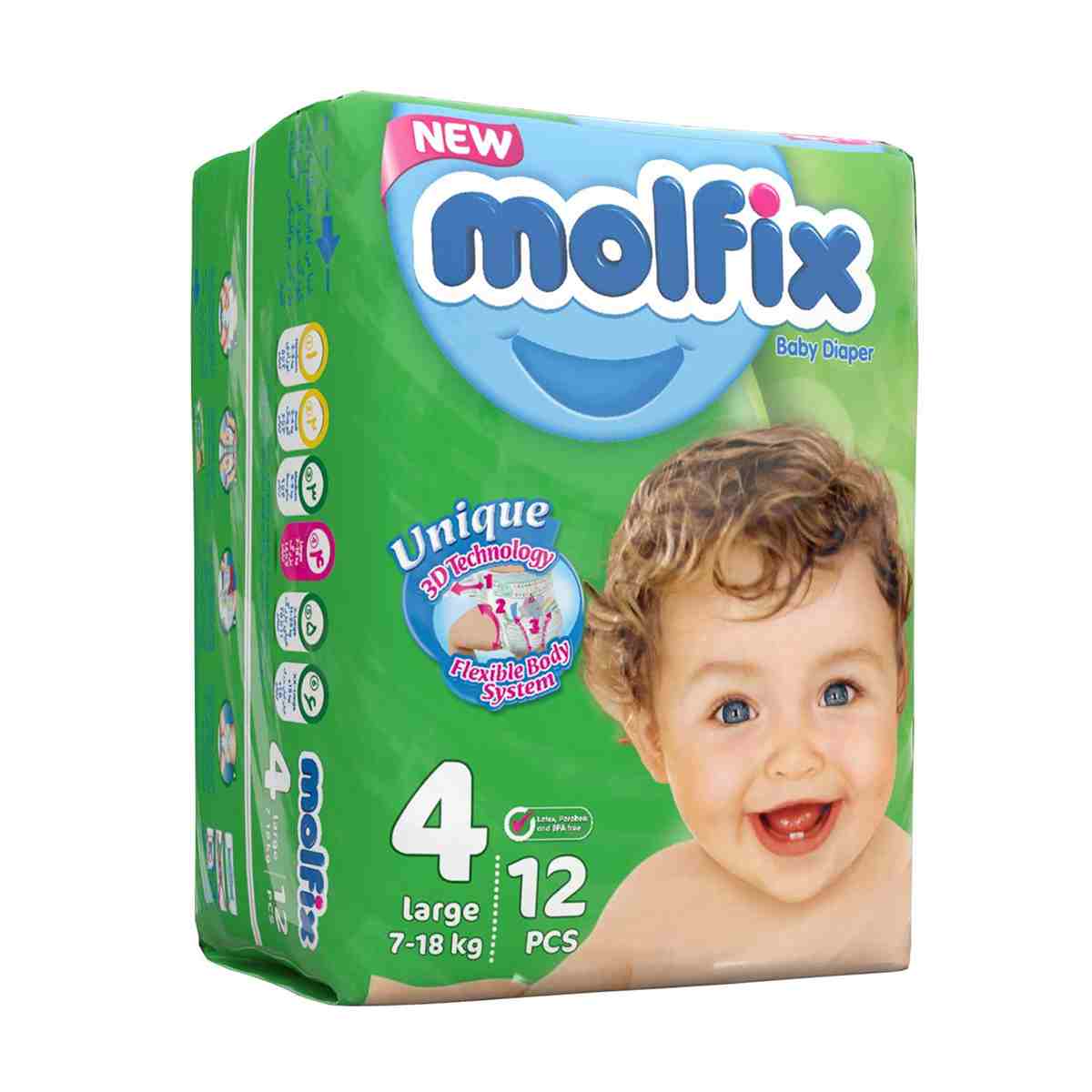 پوشک مولفیکس سایز ۴ بسته ۱۲ عددی