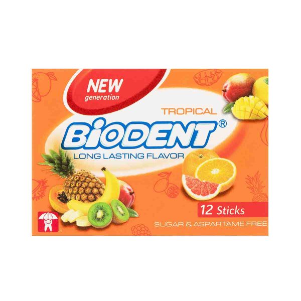 آدامس مینی استیک بدون شکر با طعم استوایی بایودنت - ۱۲ عددی