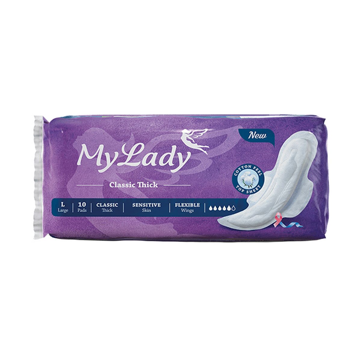 نوار بهداشتی بالدار بزرگ ضخیم کلاسیک بنفش مای لیدی - 10 عددی