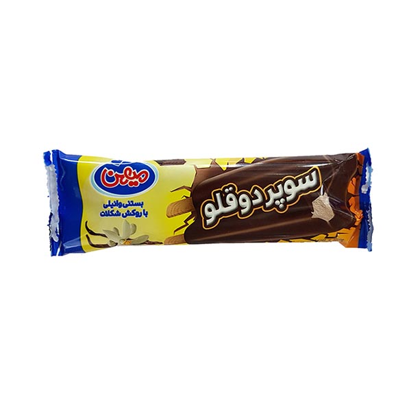 بستنی سوپر دو قلو وانیلی با روکش شکلات میهن