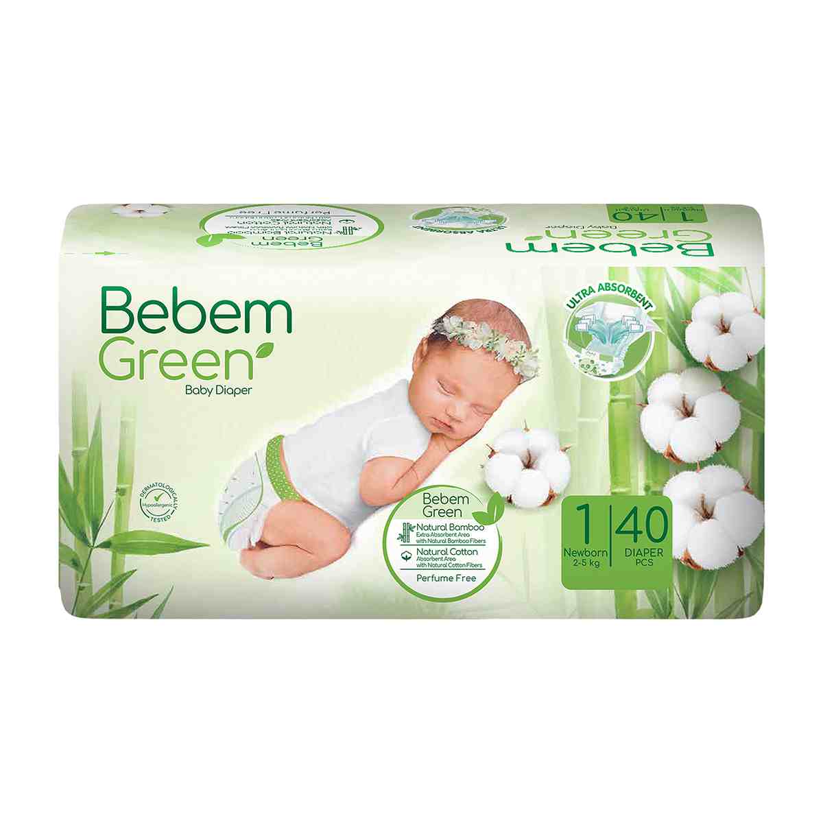 پوشک بچه سبز نوزادی ببم سایز 1 بسته 40 عددی