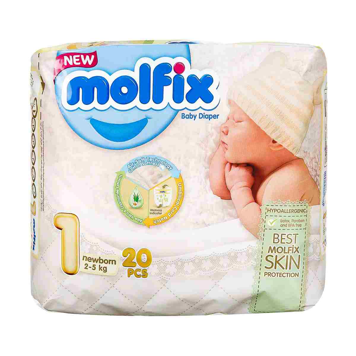 پوشک بچه سایز ۱ مولفیکس بسته ۲۰ عددی