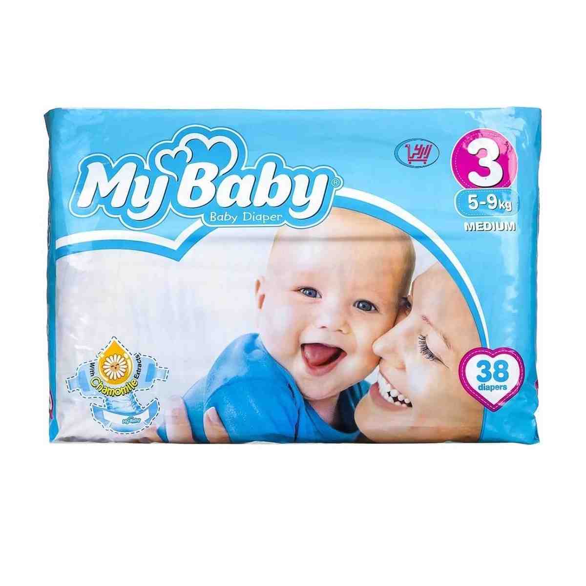 پوشک متوسط مای بیبی سایز 3 بسته 38 عددی